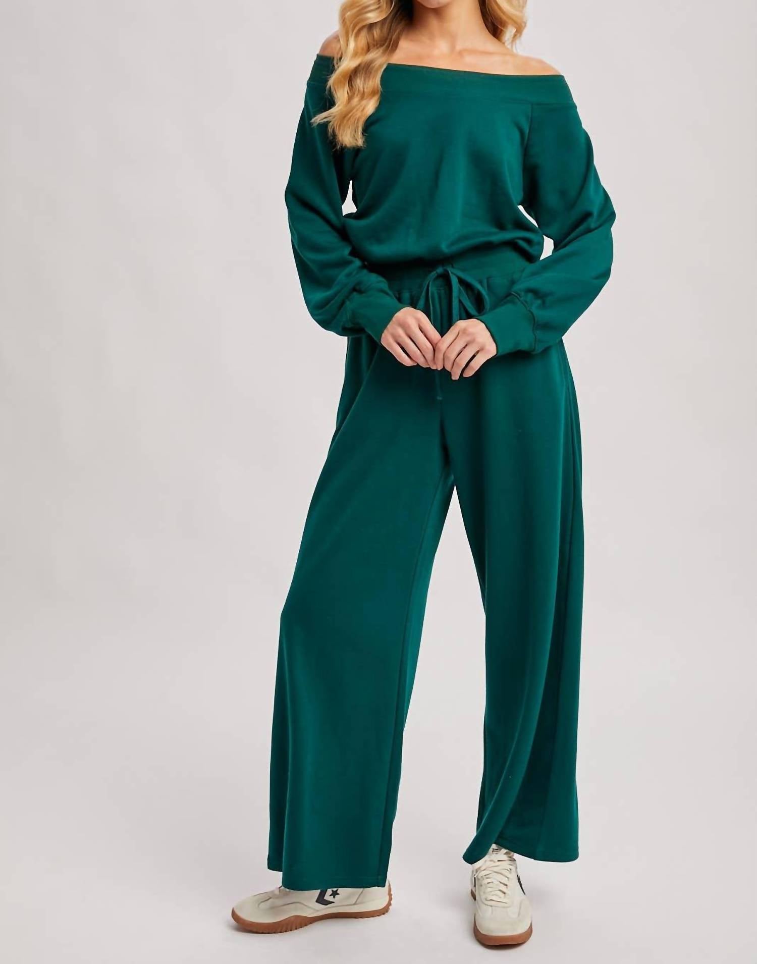 Bluivy - Wide Neck Off the Shoulder Knit Jumpsuit