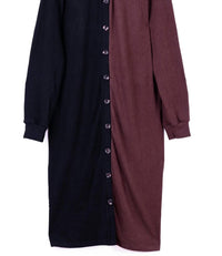 Swuun - Two-tone Button-down Ribbed Knit Sweater Dress