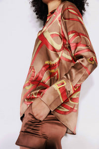 catherine gee Daria French Cuff Silk Blouse in equestrian - women's blouse - detail view