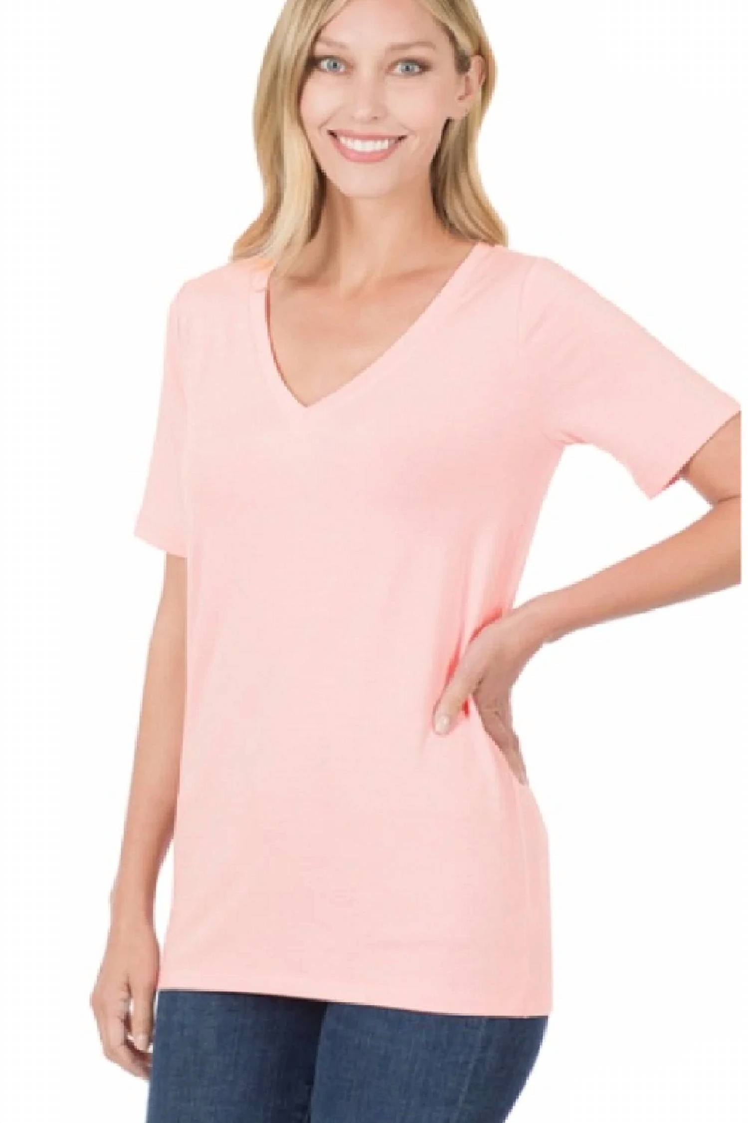 Zenana - Short Sleeve V-neck Tee - Plus
