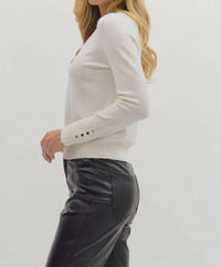 Entro - Solid Button Detail Cuff Long Sleeve Top