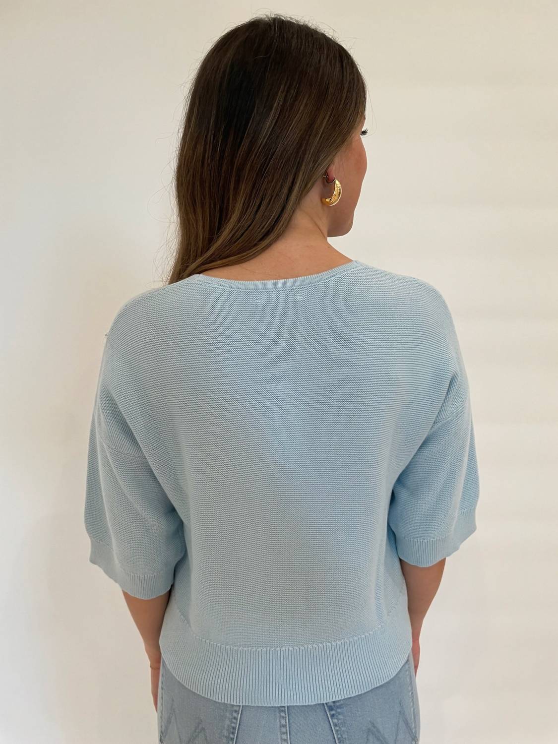 Kinross - Gaby Garter Easy Vee Elbow Sleeve Sweater