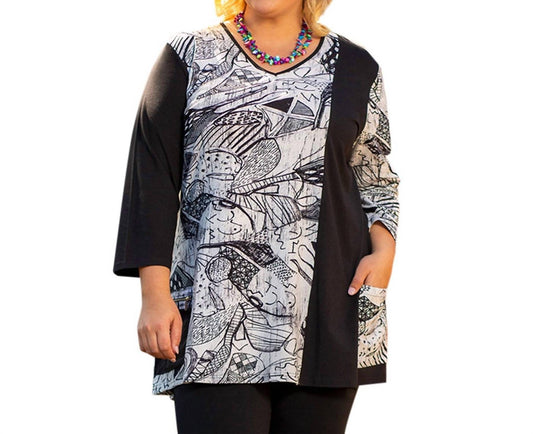 On The Plus Side - 3/4 Sleeve V-Neck Helen Tunic - Plus