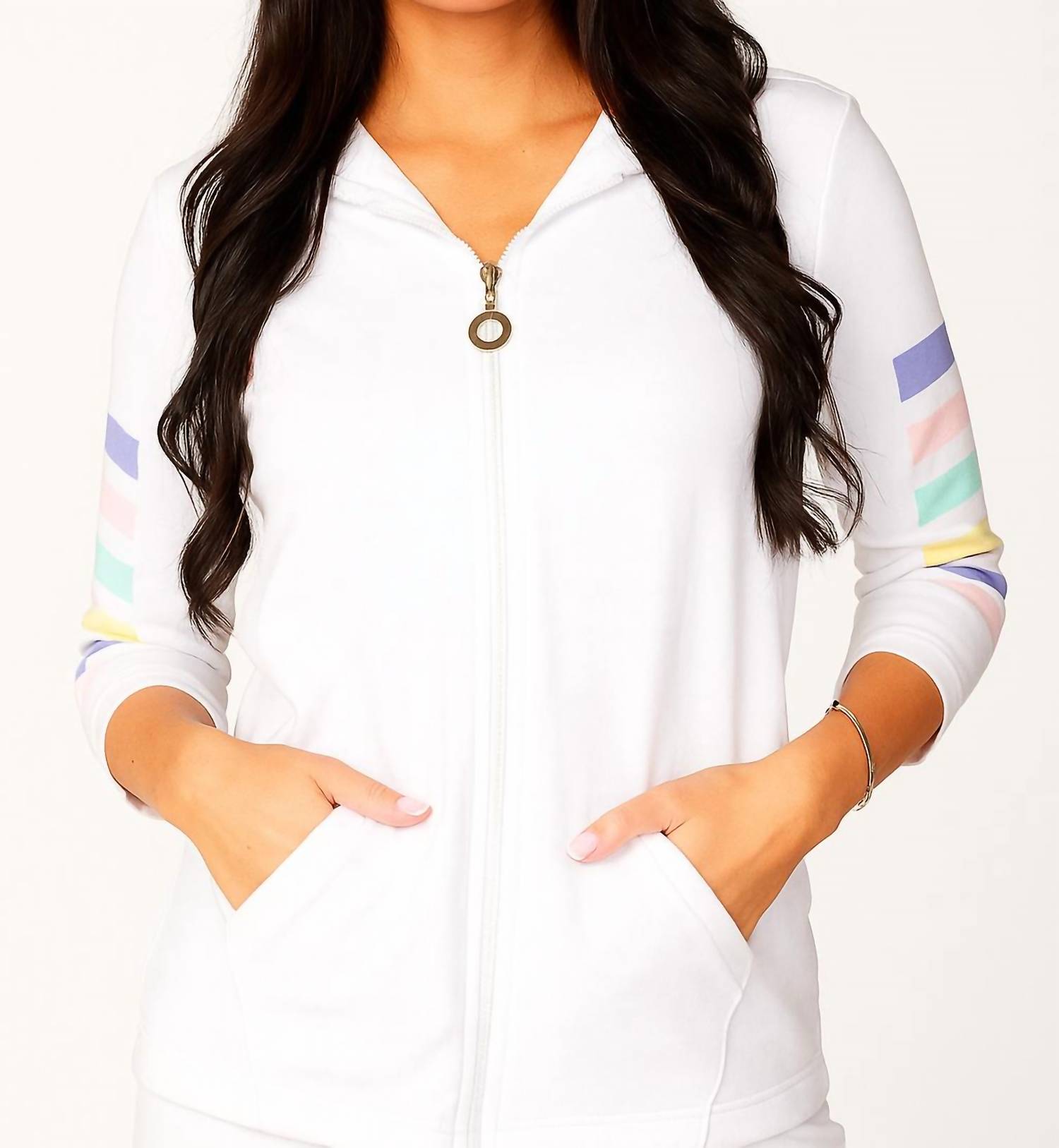 Angel Apparel - Three Quarter Sleeve Stripe Hoodie