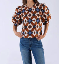 BEYOND by Vera Lilly Mosaic Top in brown - women's blouse