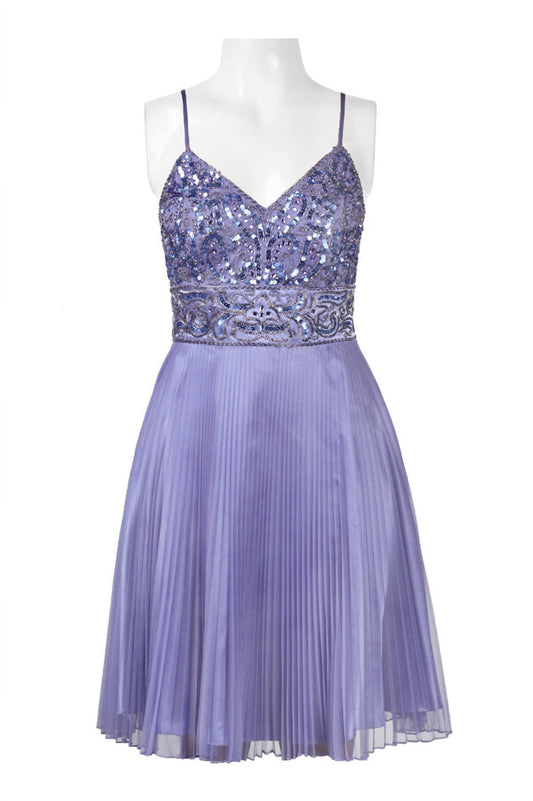 Sue Wong - Spaghetti Strap Embellished Pleated Dress