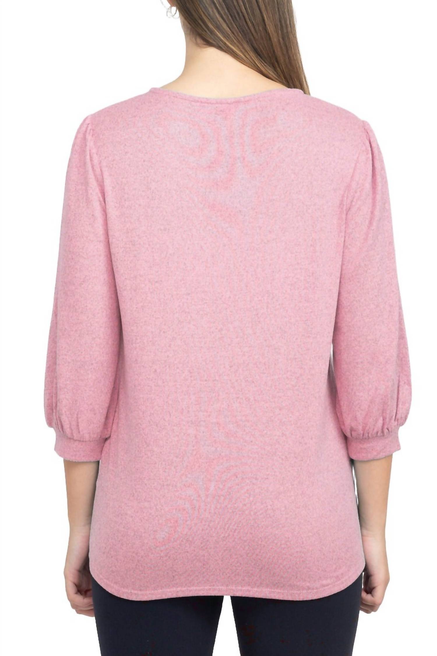 Tint & Shadow - Crew Neck Front Ruffle Detail Knit Top