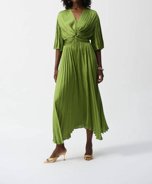 Joseph Ribkoff - V-neck Pleated Satin Maxi Dress