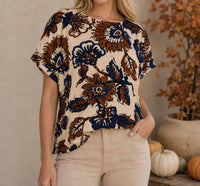 Tru Luxe - Shirred Sleeve Printed Boxy Top