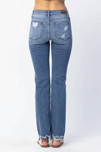 Judy Blue - Distressed Mid Rise Straight Leg Jeans - Plus