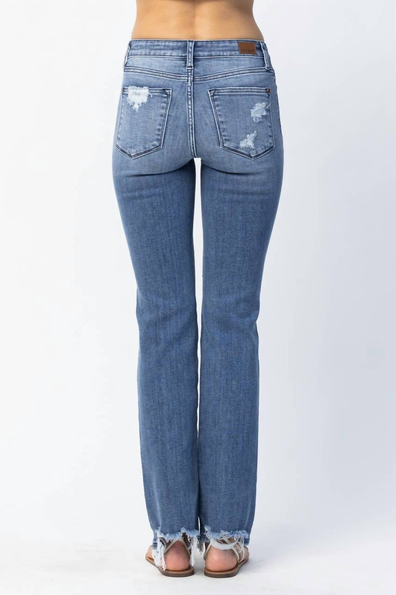 Judy Blue - Distressed Mid Rise Straight Leg Jeans - Plus