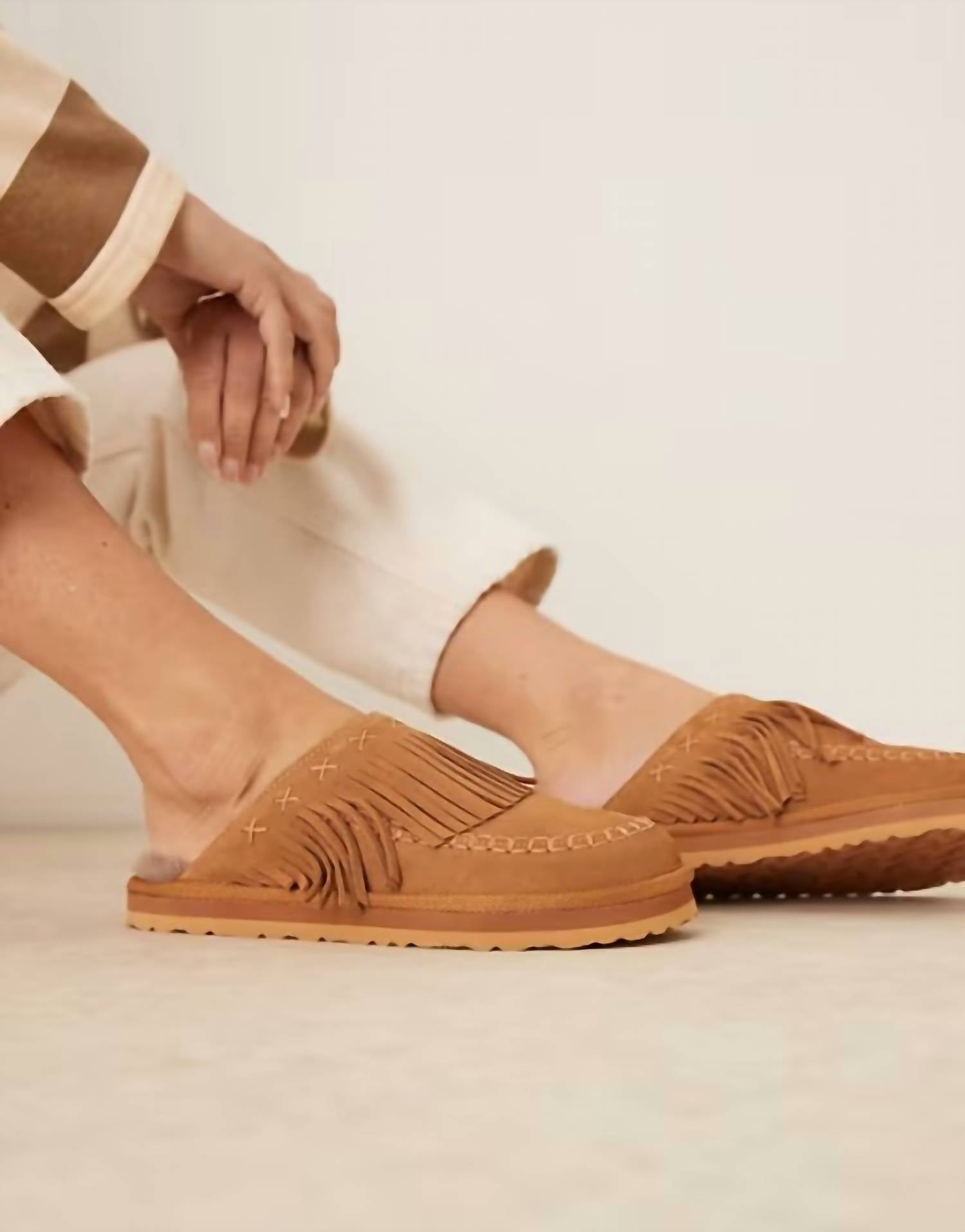 Free People Women's Fallon Fringe Mule in toffee suede 1 - women's shoe