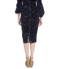 Badgley Mischka - Long-sleeved Sequins Velvet Coat Dress