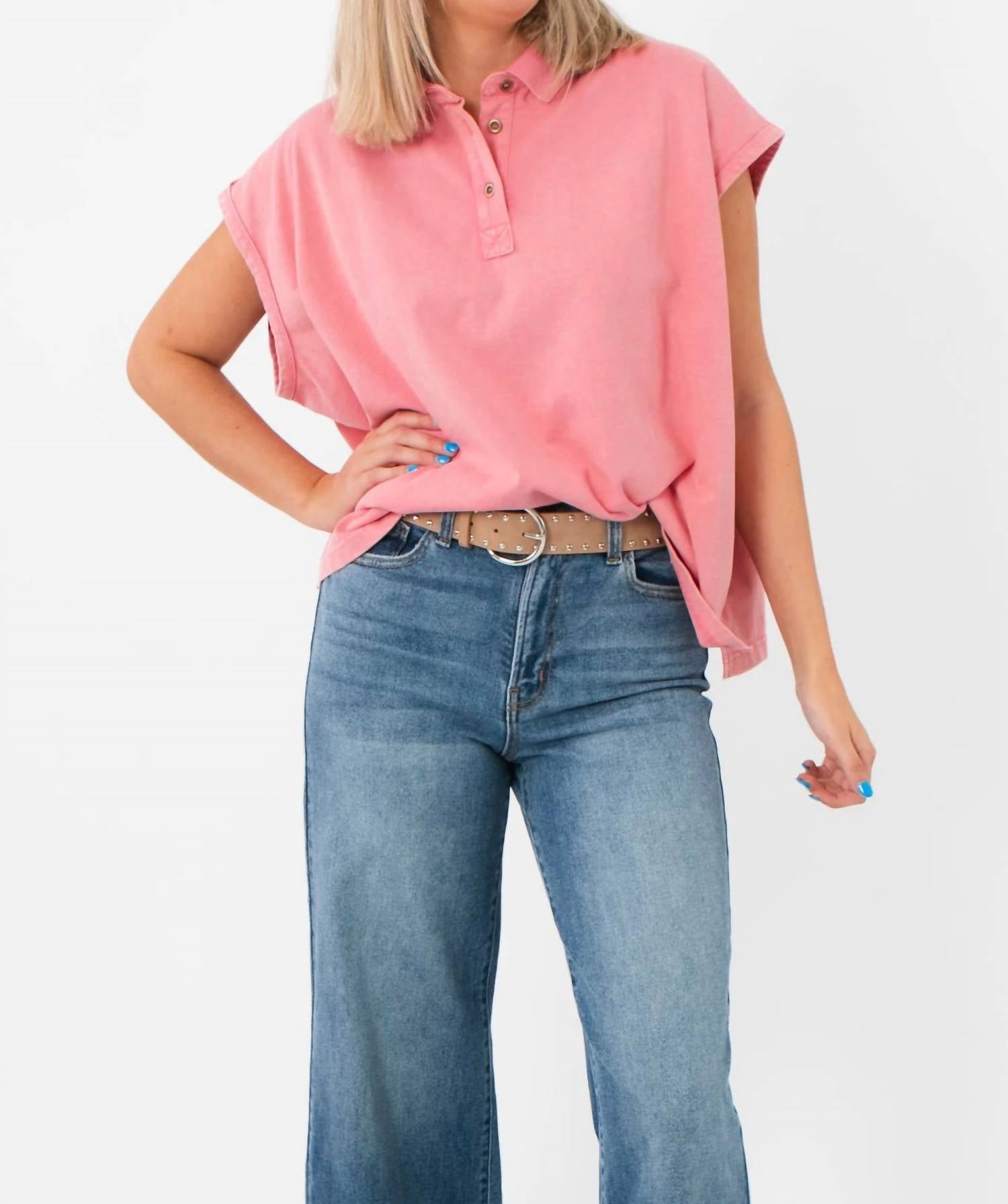 Bucketlist - Double Check Sleeveless Polo Top