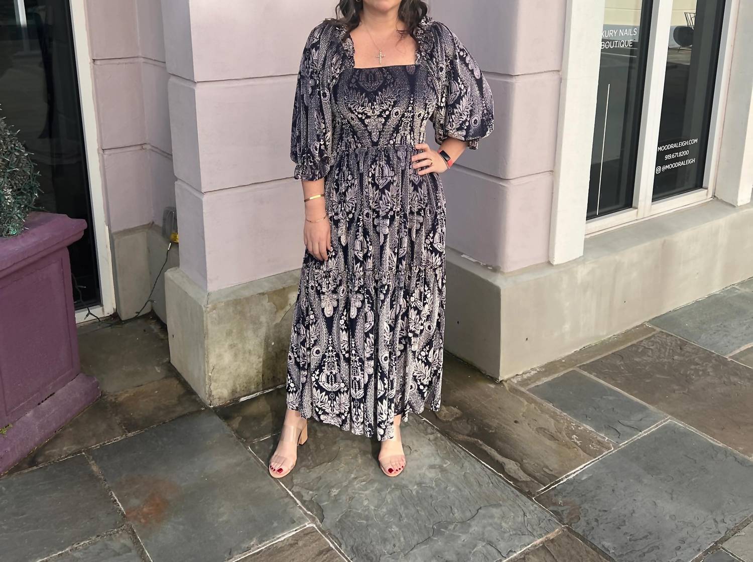 Fate - Burnout Velvet Square Neck Midi Dress
