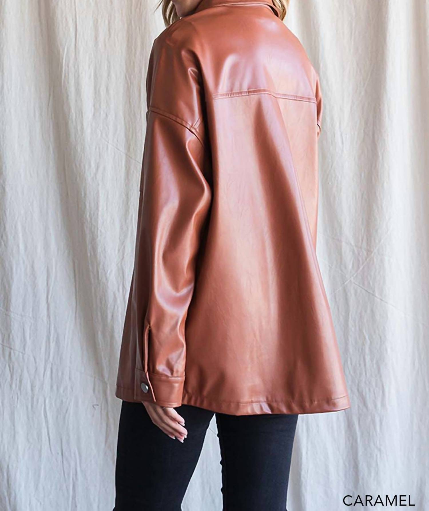 Cotton Bleu - Faux Leather Shirt Jacket