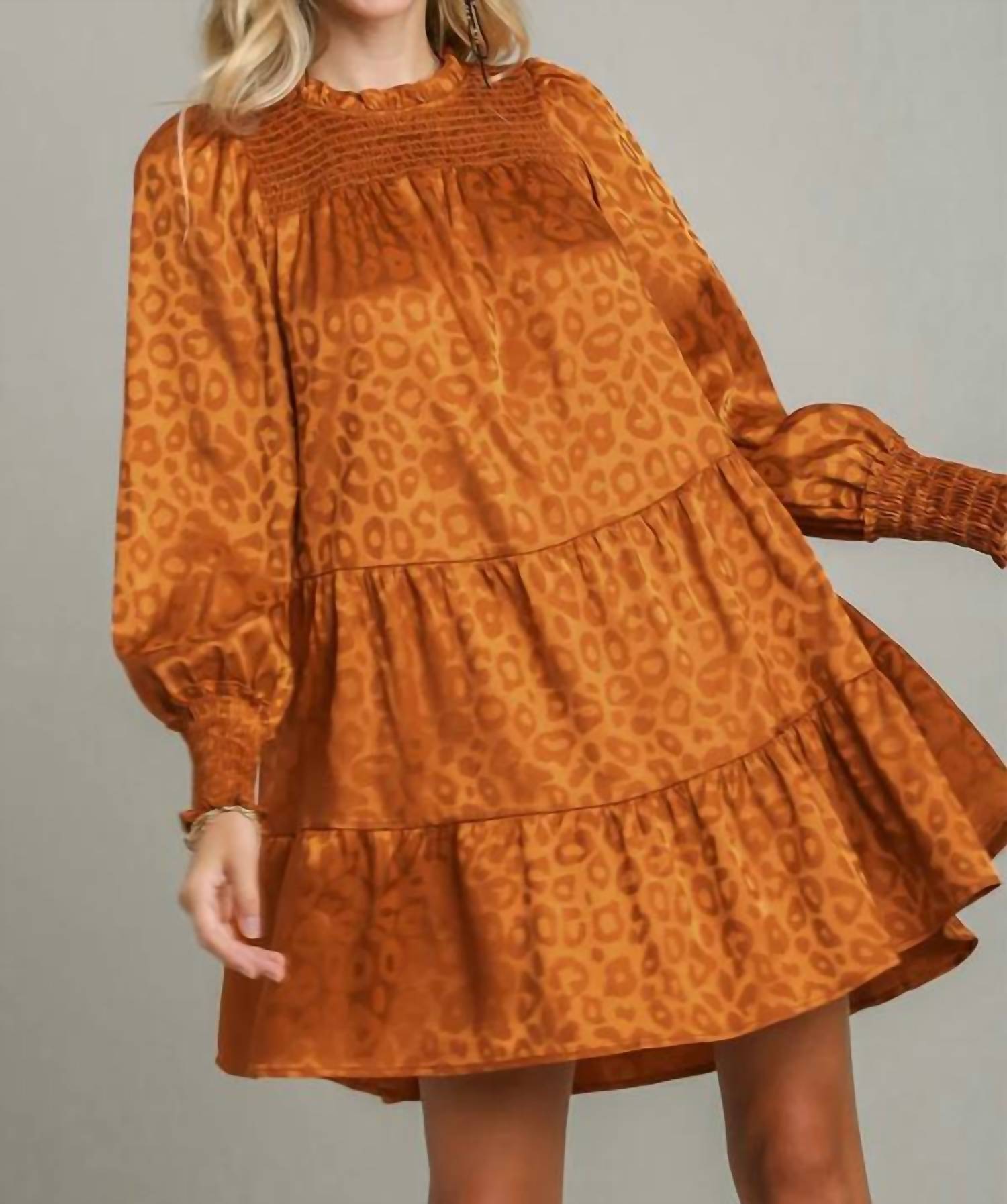 Umgee - Solid Satin Animal Jacquard Woven Dress
