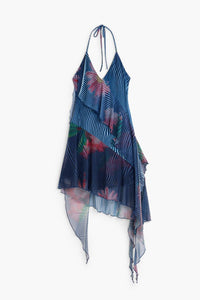 Desigual Pixelated Ruffle Mini Dress in blue multi - women's dress - alternate view