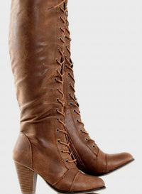 Forever - Women's Camila-48 Chunky Heel Lace Up Over The Knee High Riding Boots