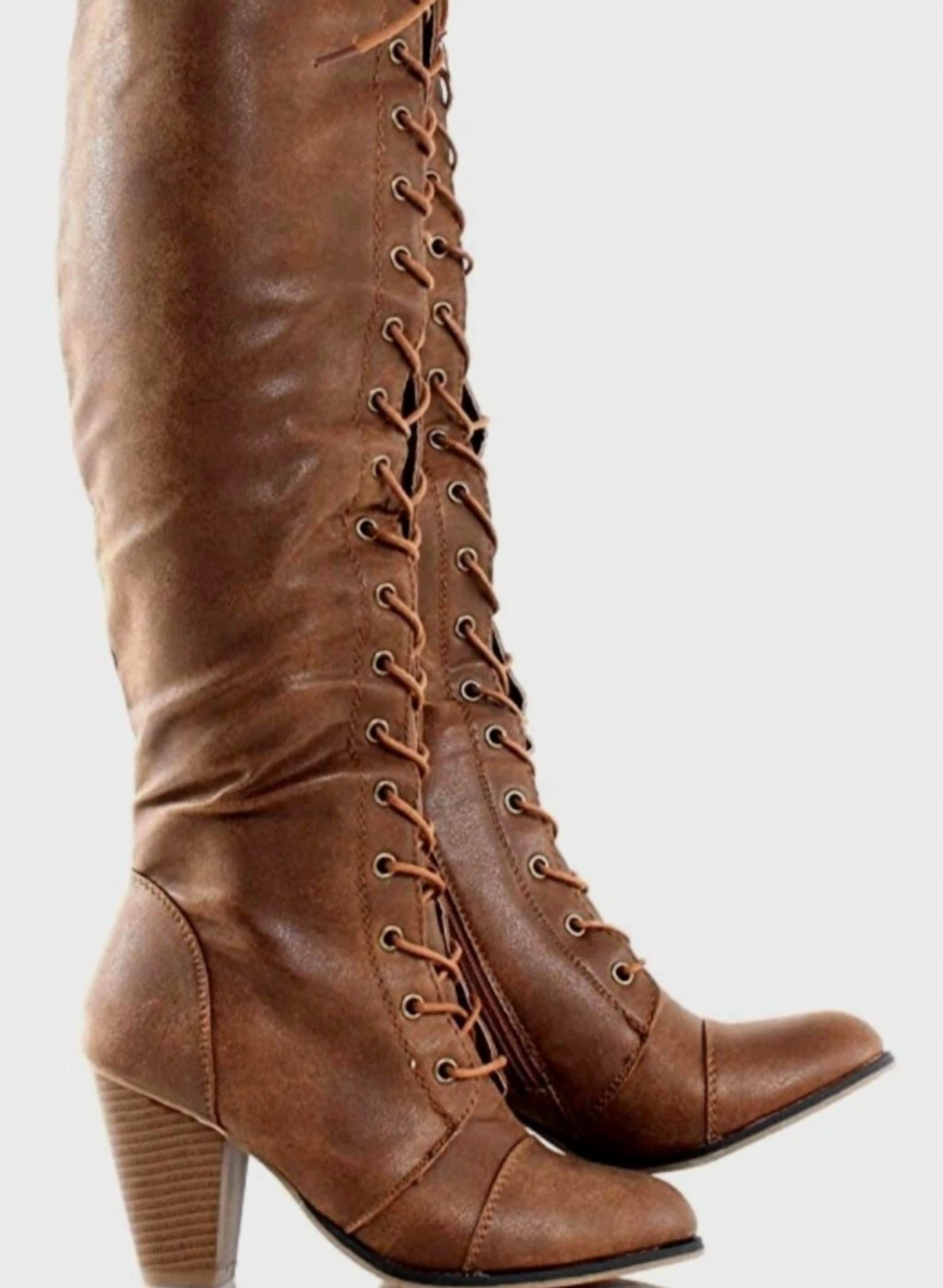 Forever - Women's Camila-48 Chunky Heel Lace Up Over The Knee High Riding Boots