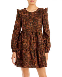 Wayf - Women's Velma Animal Print Ruffled Babydoll Dress