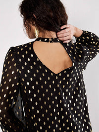 Apricot - Ikat Foil Polka Dot Long Sleeve Shift Dress