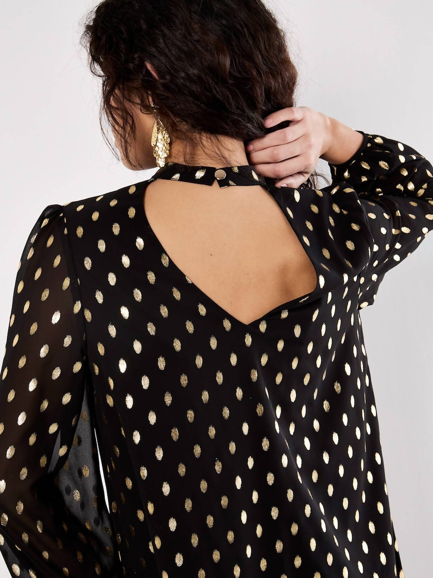 Apricot - Ikat Foil Polka Dot Long Sleeve Shift Dress