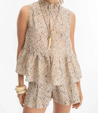 Lanhtropy - Snake Print Metallic Linen Top