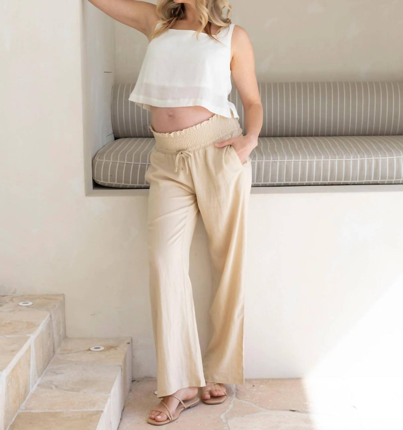 Angel Maternity - Blanche Maternity Herringbone Linen Pants