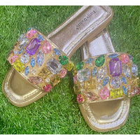 Pierre Dumas Women's Gem Embellished Slide Sandals in multicolor - women's sandal - detail view