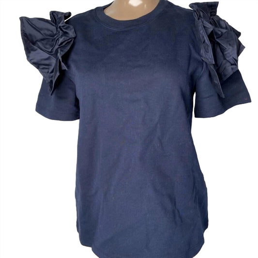 Adeam - Women's Ruffled Crewneck Pull-over Short Sleeves Top