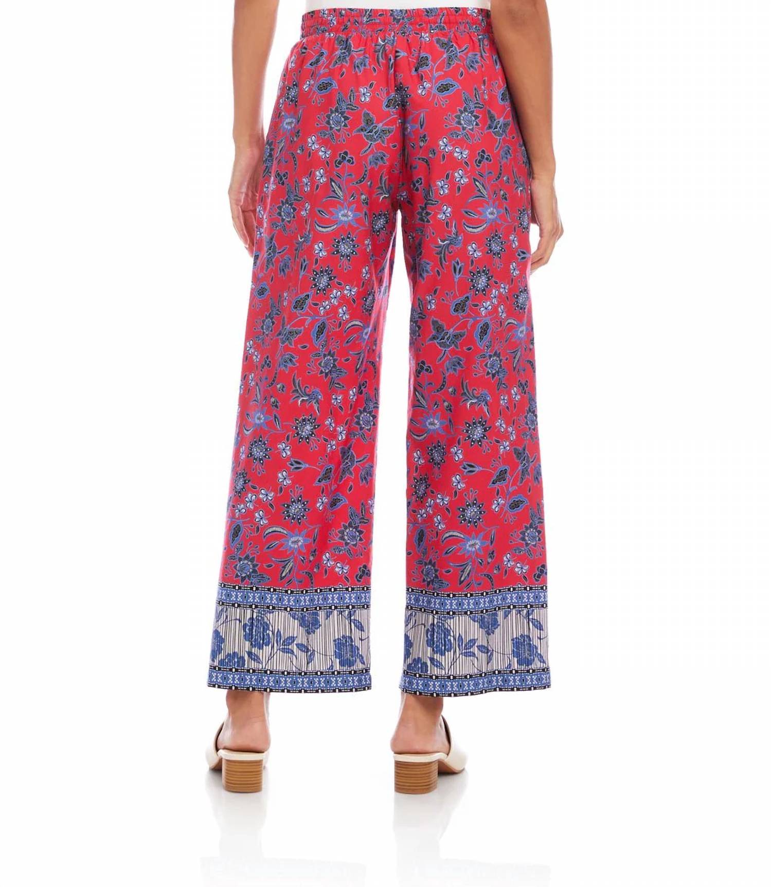 Karen Kane - Drawstring Border Print Cropped Pants