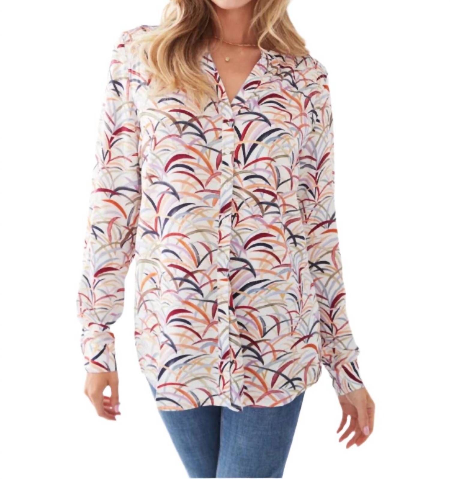 Fdj - Colorful Grasses Roll-up Sleeves Top