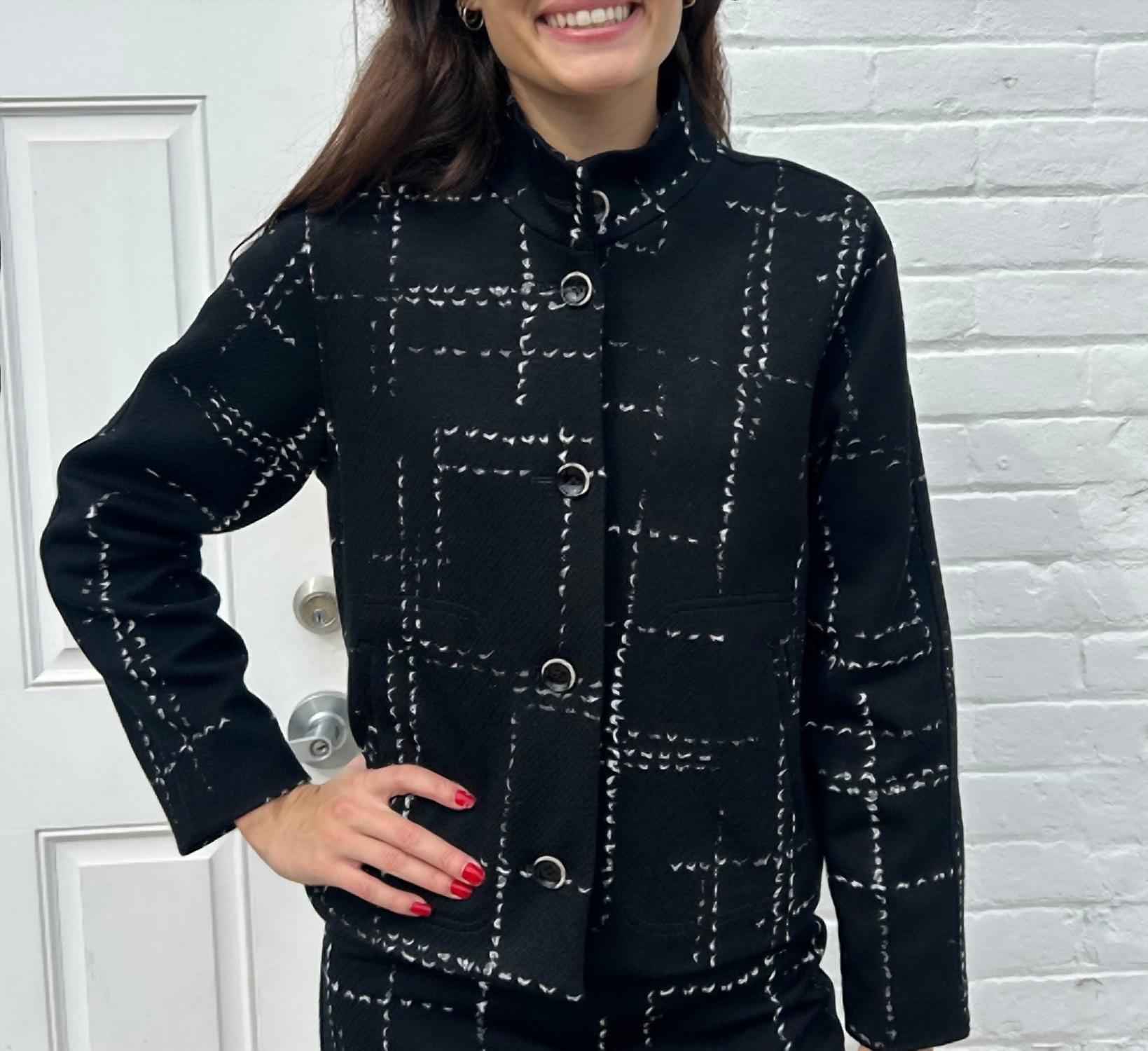 Elliott Lauren Broken Plaid Short Jacket in black white - women's cardigan - alternate view