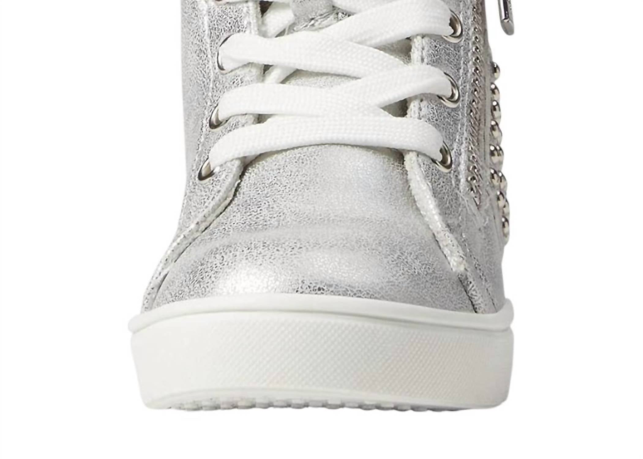 Nina Girls Ivette High Top Sneakers in silver distressed metallic - kids' sneaker - alternate view