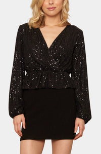 En Creme - Sequin Peplum Top