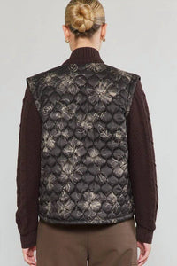 Current Air - Floral Quilted Sweater Mixed Media Jacket
