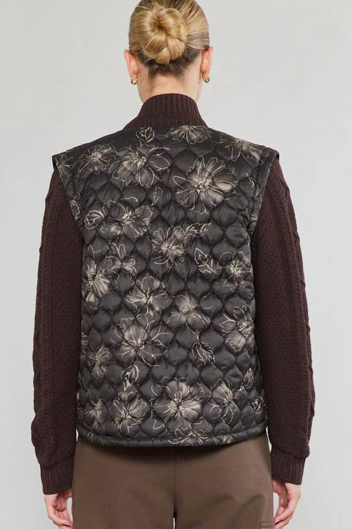 Current Air - Floral Quilted Sweater Mixed Media Jacket