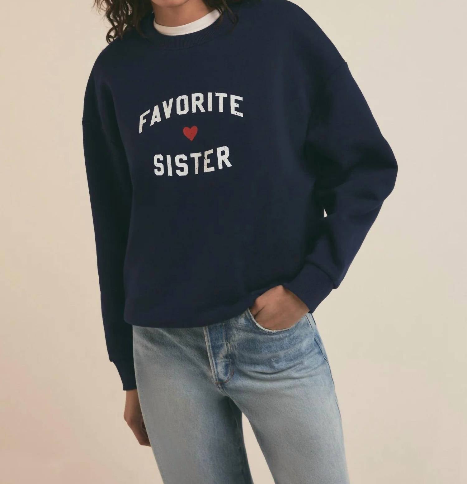 Favorite Daughter Favorite Sister Heart Logo Sweatshirt in navy - women's top