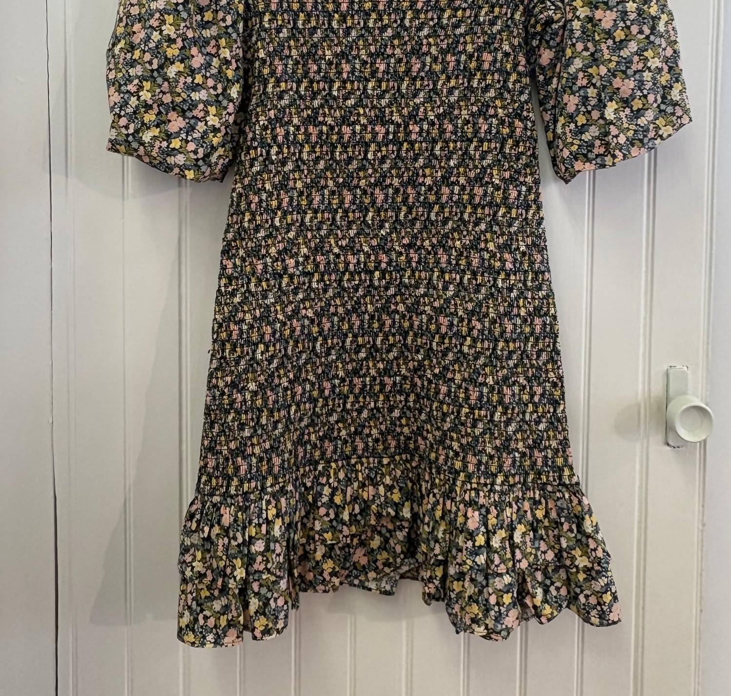 byTiMo Women's Festive Cotton Smocking Dress in flower field - women's dress - detail view