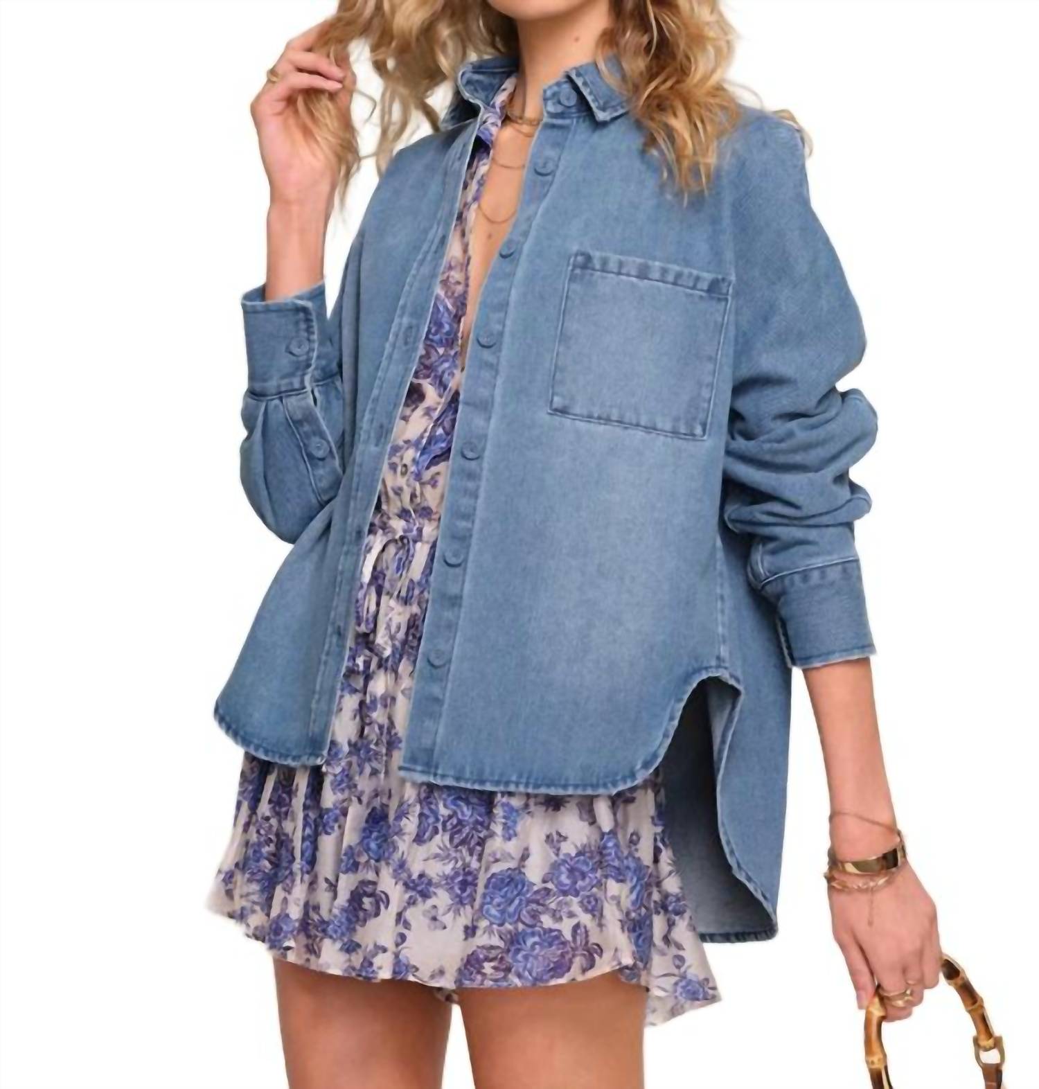 heartloom Suzanne Button Down Shacket in ocean - women's shirt - alternate view