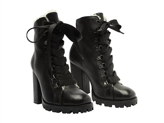 Schutz - Women Faux Fur Lining Lug Sole Winter Leather Booties