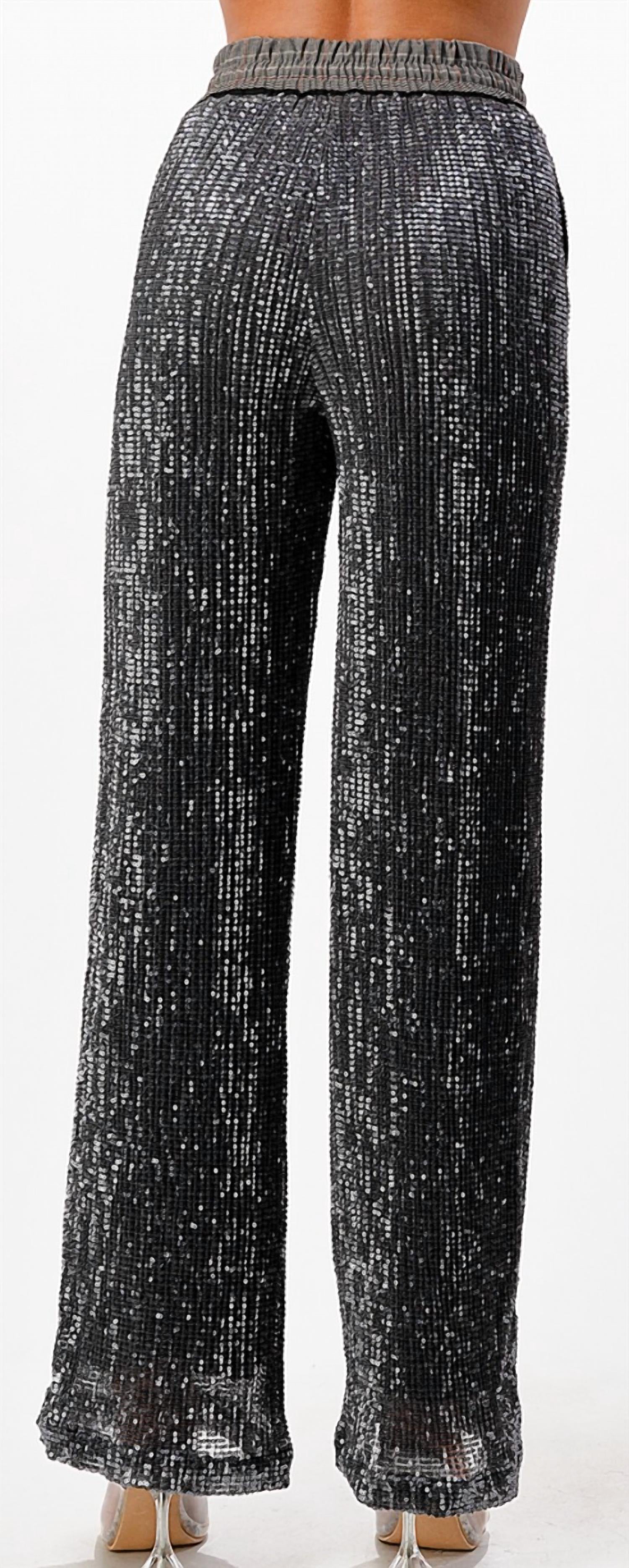 Dance & Marvel Women's Sequined Two Tone Contrast Pants in black - women's pants - detail view