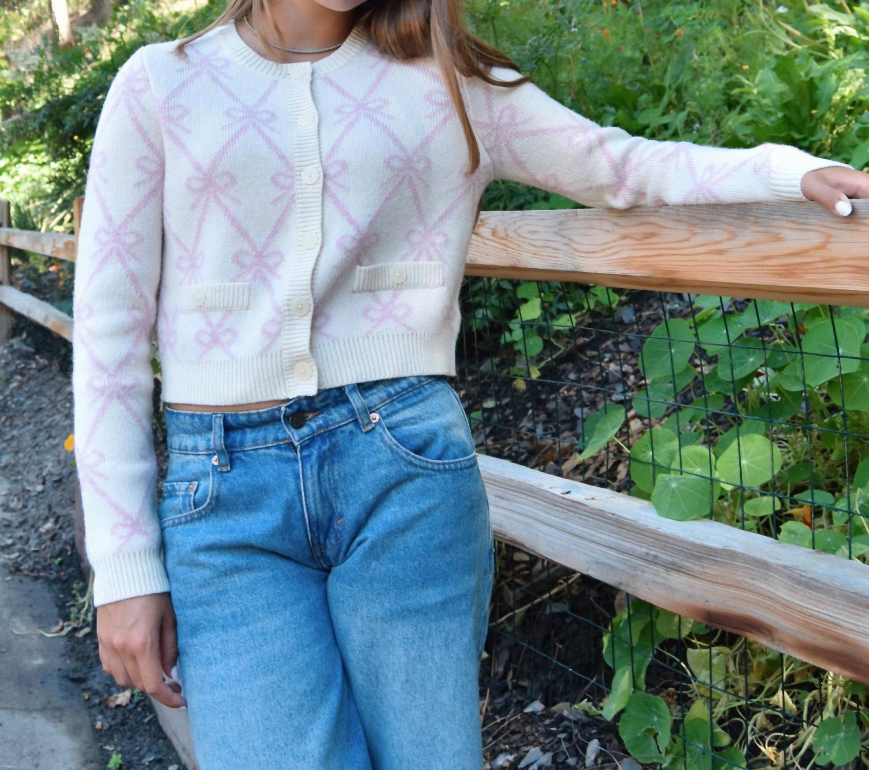 LoveShackFancy Veronika Crew Cardigan in milk rose - women's cardigan - view 4