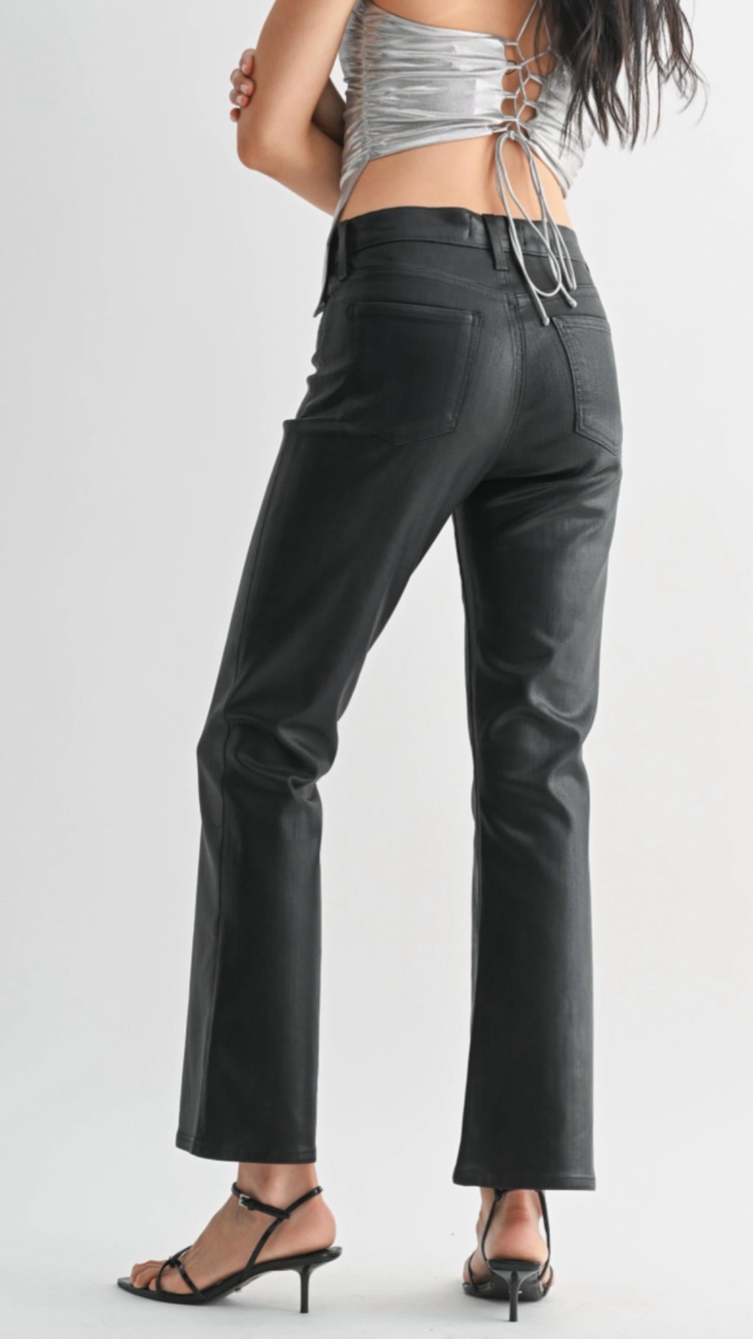 Just Black Denim - Mid Rise Coated Slim Cropped Bootcut Jeans
