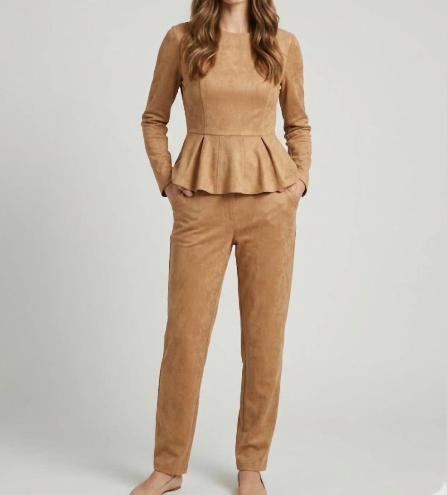 Mustard Seed Harlow Suede Pants in beige - women's pants - detail view