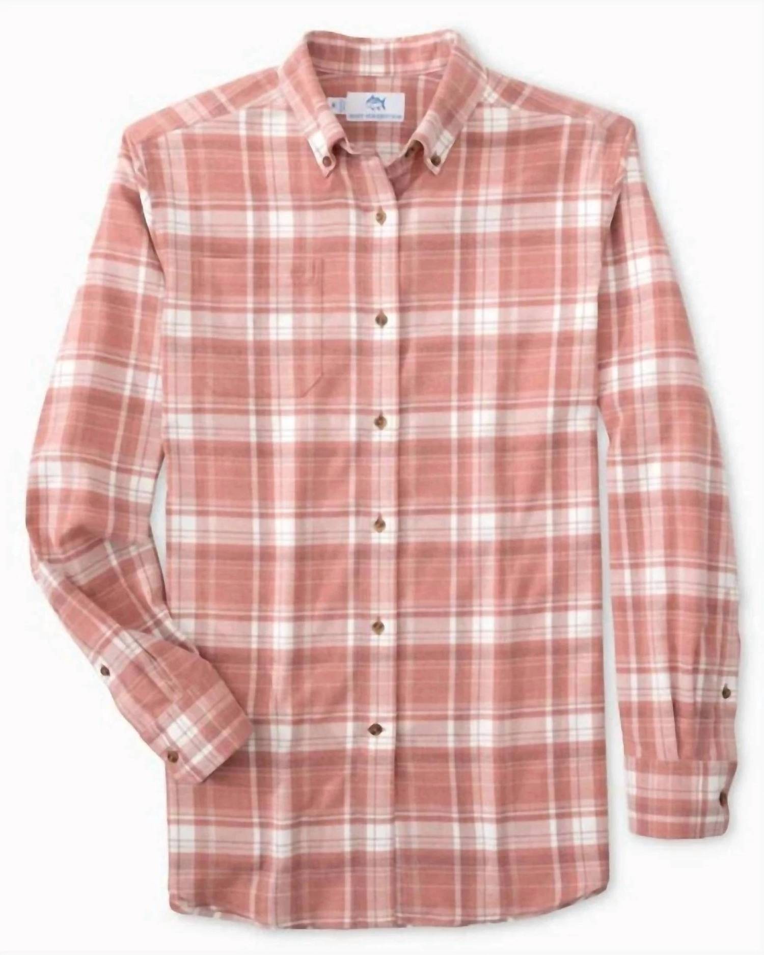 SOUTHERN TIDE Flannel Intercoastal Avondale Plaid Heather Sportshirt in dusty coral - men's shirt