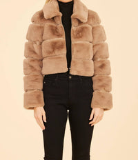 Dolce Cabo - Paneled Faux Fur Vegan Leather Cropped Jacket