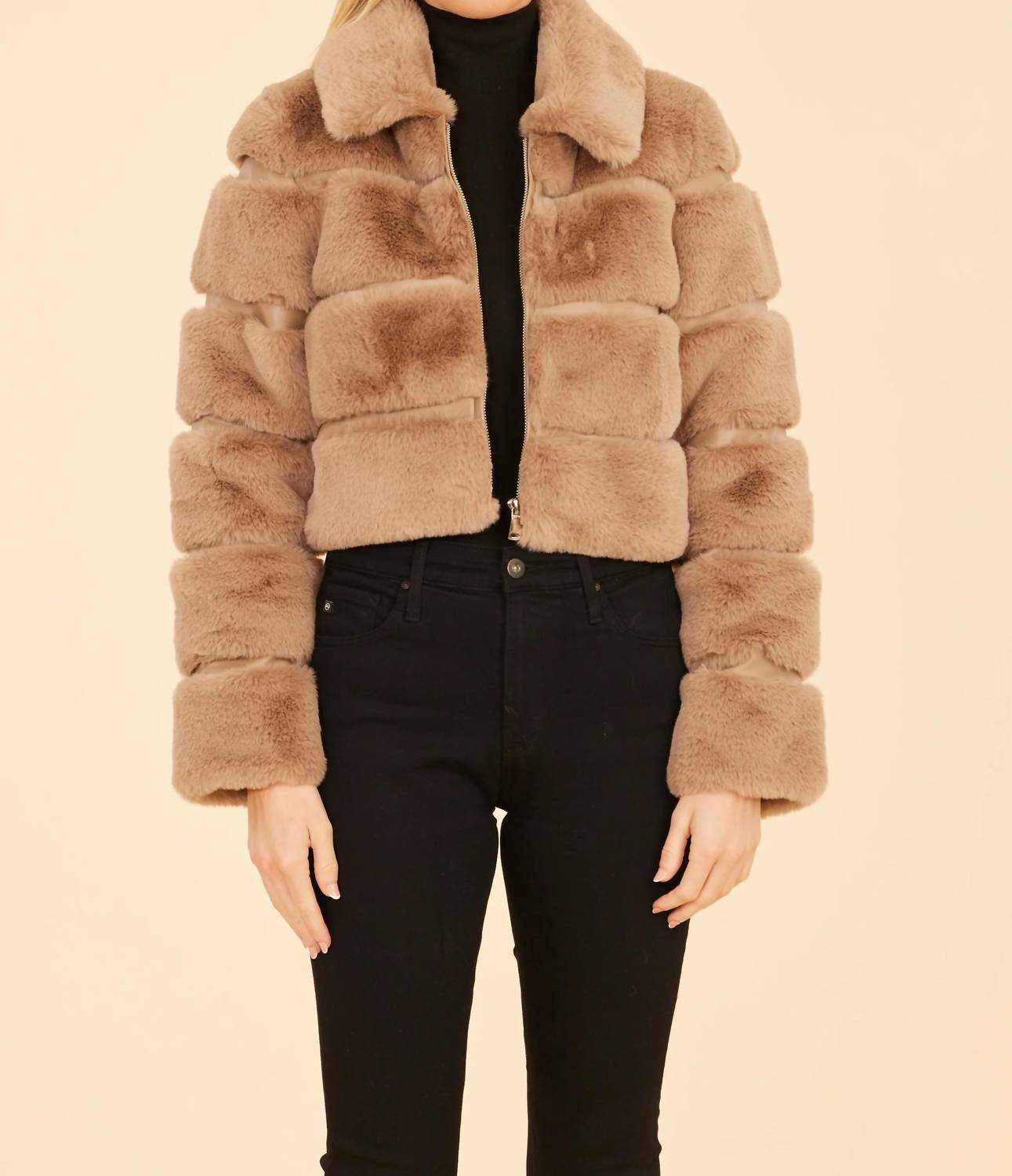 Dolce Cabo - Paneled Faux Fur Vegan Leather Cropped Jacket