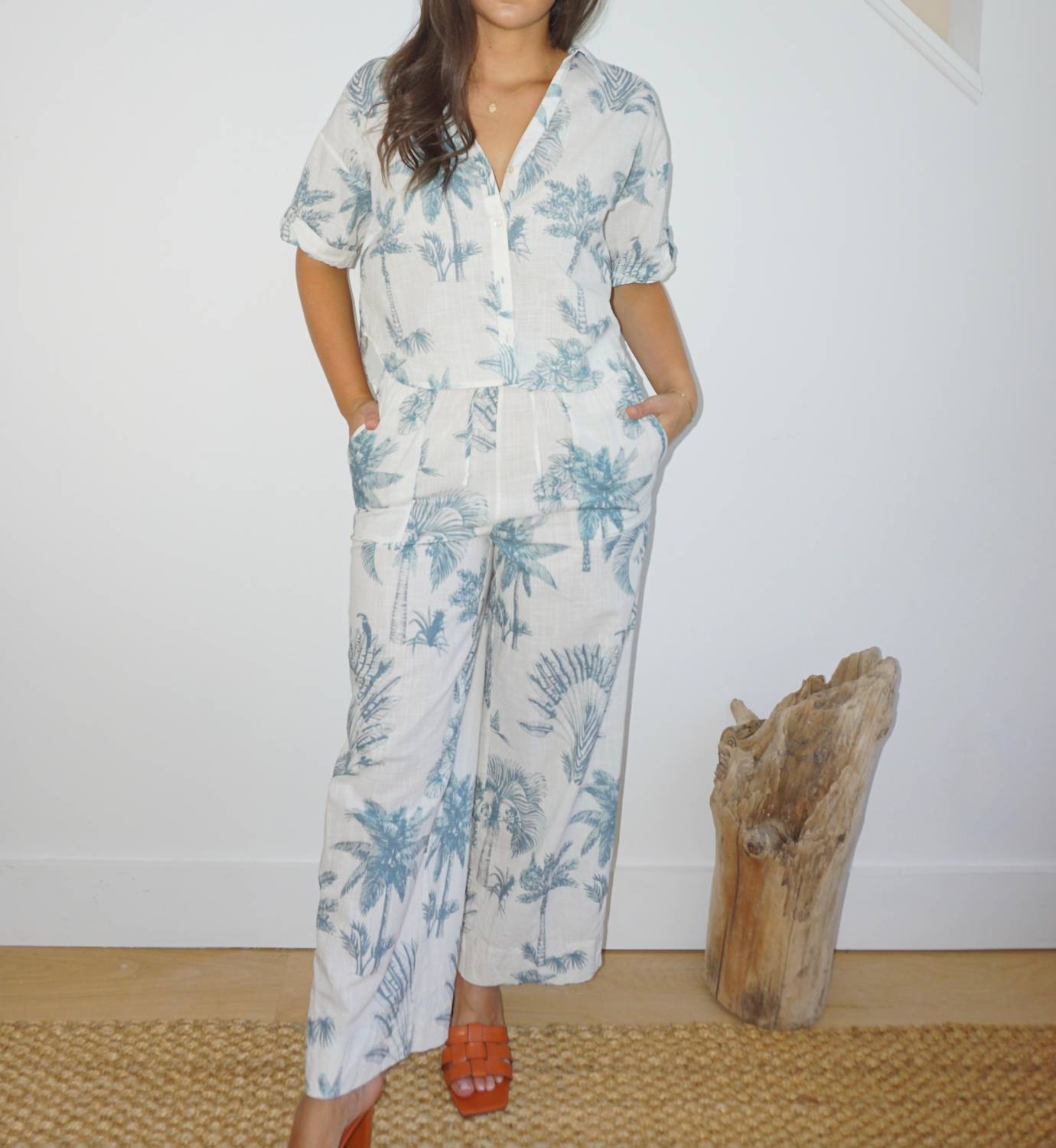 NIBI MTK Cali Cropped Shirt in faded teal palms - women's shirt - view 5